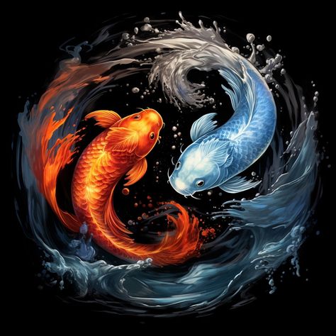 Ying Yang Animals, Yin Yang Fish, Ying Yang Art, Yin Yang Koi, Yin Yang Art, Design Dragon, Anime Woman, Koi Art, Carpe Koi