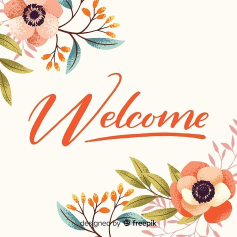 Vector floral welcome lettering concept | Premium Vector #Freepik #vector #welcome-font #welcome-text #welcome #floral-typography Welcome Lettering, Nature Typography, Welcome Images, Chef Party, Engagement Posts, Welcome To The Group, Calendar Wallpaper, Flower Nature, Sketches Simple