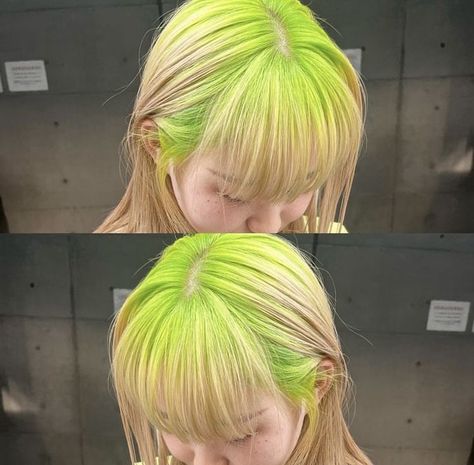 Rainbow Dreams: Short Hair Styles for a Colorful Summer Blonde Hair Green Tips, Blonde Green Hair, Blonde And Green Hair, Green Blonde Hair, Blonde Hair Japanese, Neon Green Highlights, Light Green Hair, Neon Green Hair, Hair Color Inspiration