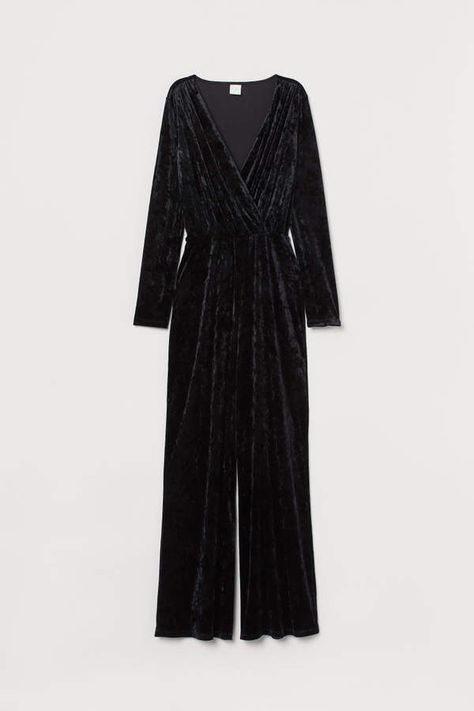 H&M - V-neck Jumpsuit - Black Long Sleeve Jumpsuit, Wide Legs, Black Jumpsuit, Fashion Company, World Of Fashion, Low Cut, Playsuit Jumpsuit, Jumpsuits For Women, Everyday Fashion