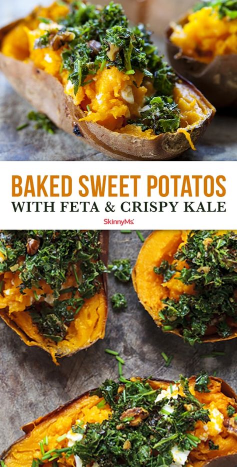 Vegan Twice Baked Sweet Potatoes, Sweet Potato Boats With Pecan Feta Date Crumble, Baked Sweet Potato Toppings Healthy, Sweet Potato Kale Recipes, Sweet Potato Feta Recipes, Loaded Sweet Potato Healthy, Healthy Baked Sweet Potato Recipes, Kale Sweet Potato Recipes, Sweet Potato And Kale Recipes