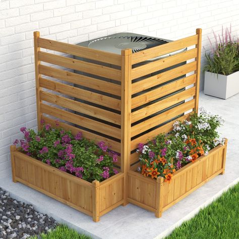 Wood Privacy Screen, Air Conditioner Fence, Design Per Patio, Fence Outdoor, Wooden Planter, Privacy Screen Outdoor, Outdoor Privacy, Backyard Makeover, Planter Box