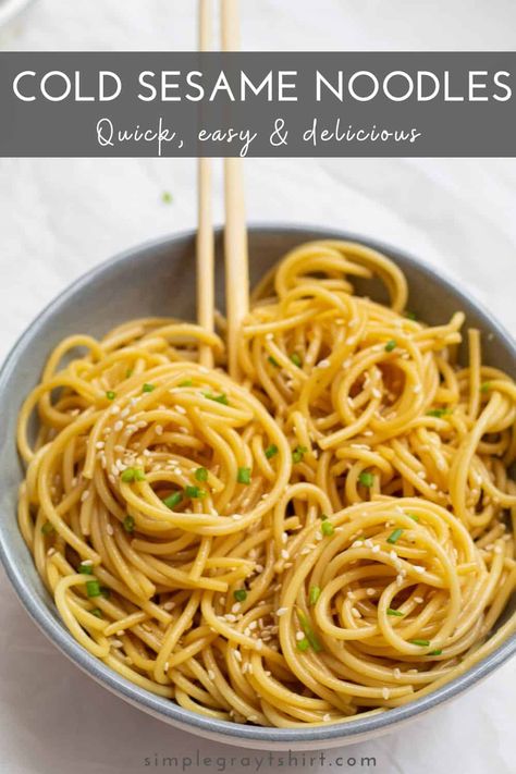 4 Ingredient Cold Sesame Noodles Sesame Noodles Cold, Cold Sesame Noodles Recipe, Cold Noodle Recipes, Easy Sesame Noodles, Simple Sesame Noodles, Cold Noodles Recipes, Sesame Noodles Recipe, Cold Sesame Noodles, Cold Lunch