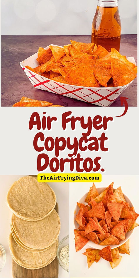 10 minute Air Fryer Copycat Doritos Recipe Homemade Potato Chips Deep Fryer, Healthy Homemade Doritos, Home Made Doritos Chips, Air Fryer Doritos, Diy Tortilla Chips Air Fryer, Air Fryer Dorito Nachos, Dorito Seasoning Recipe, Diy Doritos Chips, Spicy Sweet Chili Doritos Seasoning