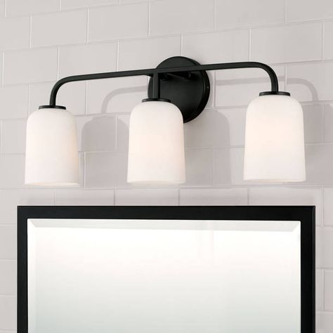 Willa Arlo Interiors Newmarket 3 - Light Dimmable Vanity Light & Reviews - Wayfair Canada Black Vanity Light, Black Vanity, Shine The Light, Classic Aesthetic, Capital Lighting, Light Vanity, Visual Texture, Guest Bathroom, Bathroom Vanity Lighting