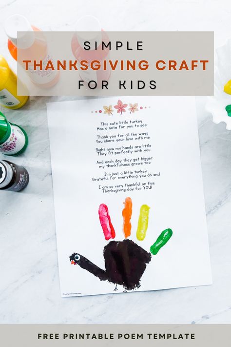 This turkey handprint poem printable is a great gift for teachers, parents, grandparents or loved ones for Thanksgiving. It is a simple Thanksgiving craft for kids of all ages! Thanksgiving Gift For Parents From Kids, Gift For Parents From Kids, Turkey Handprint Poem, Turkey Poem, Handprint Artwork, Handprint Turkey, Coffee Filters Snowflakes, Handprint Poem, Octopus Crafts