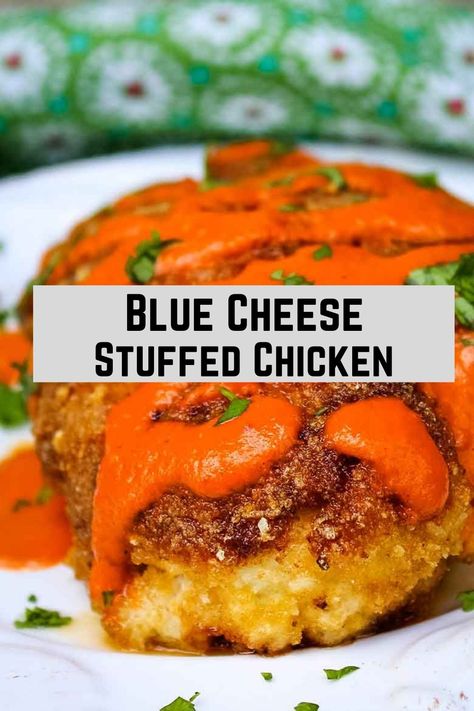 Blue Cheese Stuffed Chicken, Buffalo Chicken Pasta Salad, Blue Cheese Recipes, Buffalo Chicken Pasta, Cheese Stuffed Chicken Breast, Roasted Red Pepper Sauce, Crispy Wings, Stuffed Chicken Breast, Cheese Stuffed Chicken