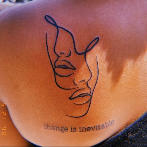 Tattoo On Upper Back For Women, Abstract Self Love Tattoo, She Is Art Tattoo Black Women, Black Women Meaningful Tattoos, Hairstylist Tattoos Black Women, Line Art Tattoos Black Women, Healing Tattoo Ideas For Women, Change Is Inevitable Tattoo, Tattoo Ideas On Black Women