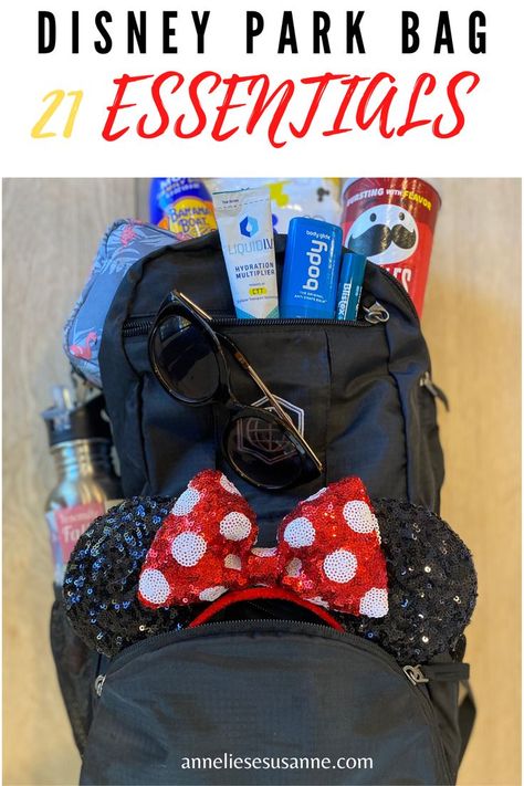 21 Disney Park Bag Essentials Disney Park Bag Essentials, Park Bag Essentials, Disney Park Bag, Disneyland Vacation Planning, Disney Trip Surprise, Packing List For Disney, Disney Essentials, Disneyland Anaheim, Disneyland Planning