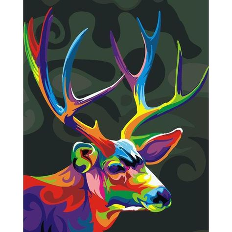 DIY Paint by Number kit for Adults on Canvas-Colorful Deer-40x50cm (16x20inches) Animal Creatures, Deer Painting, How To Draw Animals, Draw Animals, Diy Oils, Colorful Animals, Paint By Number Kits, Learn How To Draw, Art Pop