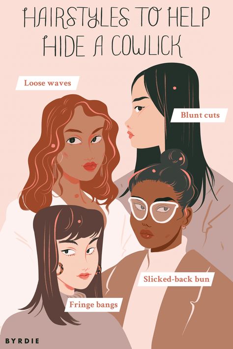 11 Expert-Approved Hairstyles That Magically Hide a Cowlick Bangs For Cowlick Hair, Bangs With Cowlick, Triangle Bangs, Cowlick Bangs, Cowlick Hair, Cowlick Hairstyles, Dipped Hair, Heavy Fringe, Random Doodles