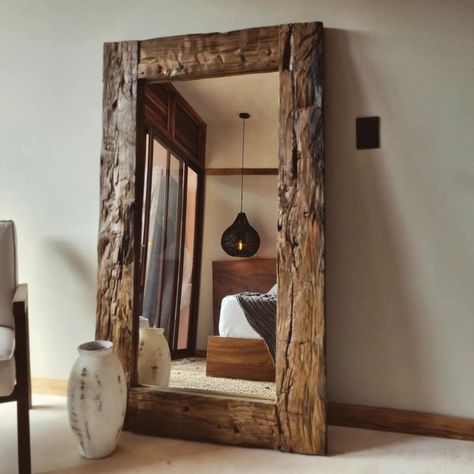 AMAY MEXICO (@amay.mexico) • Instagram photos and videos Large Floor Mirror, Reclaimed Wood Mirror, Decor Ikea, Rustic Mirrors, Large Wall Mirror, Diy Decor Ideas, Bedroom Mirror, Diy Interior, Diy Furniture Table