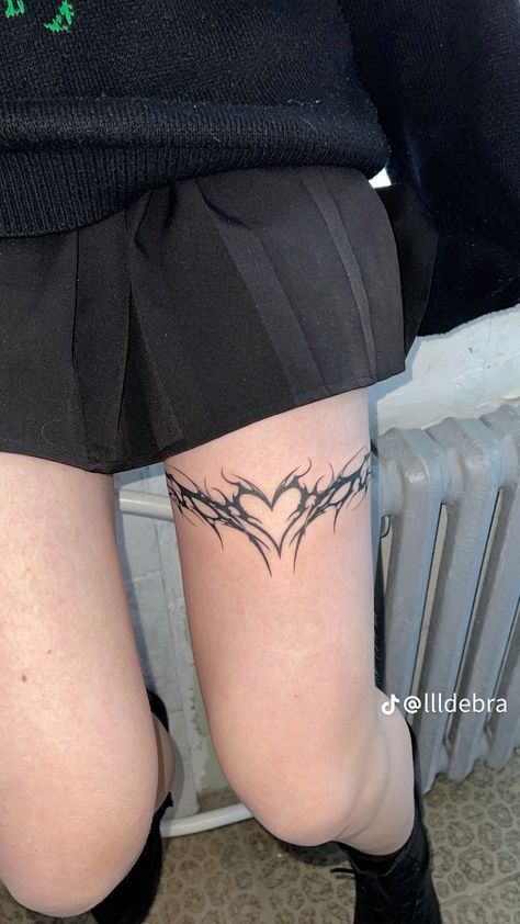 Grudge Tattoos Women, Thigh Cybersigilism Tattoo, 2003 Leg Tattoo, Thigh Tattoo Cybersigilism, Thigh Tattoos Women Cybersigil, Behind Calf Tattoo, Cover Up Tattoos Leg, Tattoo Ideas Female Gothic, Thigh Tattoos Women Grunge