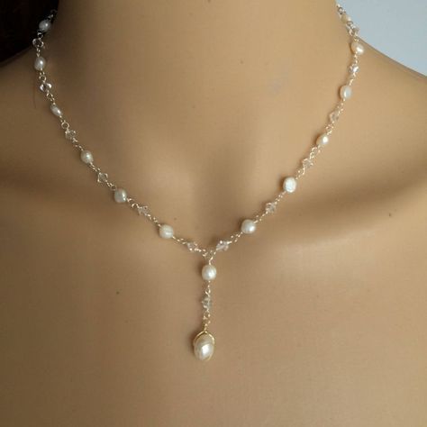 Small Pearls Necklace, Pearl Necklace Earring Set, Simple Pearl Wedding Jewelry, Wedding Jewelry Ideas For Bride Pearls, Silver And Pearl Necklace, Wedding Pearl Drop Necklace, Dainty Pearl Jewelry, Wedding Necklaces For Bride, Wedding Jewelry Pearls