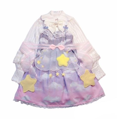 Purple Kidcore Outfit, Pastel Star Outfit, Purple Star Outfit, Dreamy Clothes Aesthetic, Pastel Blue Fashion, Sleepycore Outfits, Kawaii Purple Aesthetic, Purple Fairy Outfit, Yume Kawaii Aesthetic