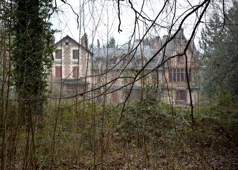 47°52'11.7"N 2°43'10.6"E   D617 and Les Ormes  Abandoned Hospital, Ouzouer-des-Champs, France  Urbex Institut Médico-Éducatif Richard Labatt Abandoned Hospital Exterior, Hospital Exterior, Urbex France, Abandoned Hospital, Frozen In Time, Abandoned Places, Animal Crossing, Tree Trunk, In Time