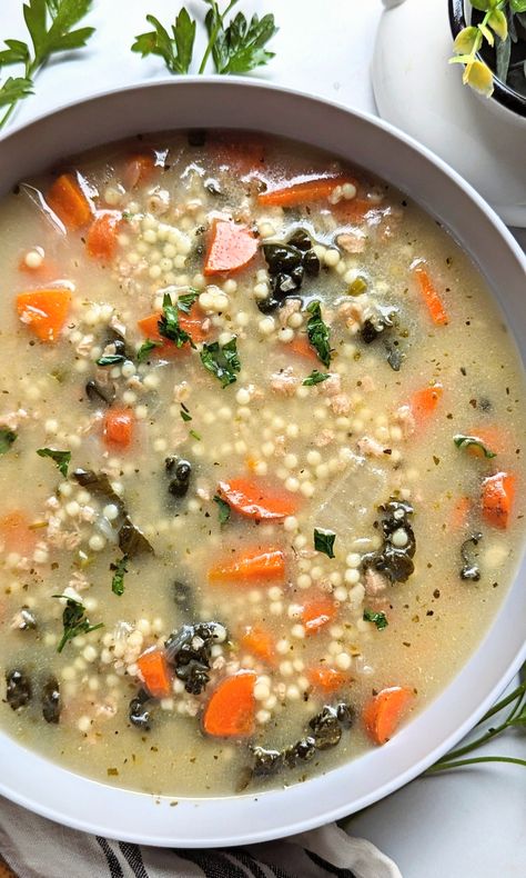 Vegan Italian Wedding Soup Recipe - The Herbeevore Vegan Wedding Soup, Italian Soup Vegetarian, Vegetarian Italian Wedding Soup, Vegan Italian Soup, Vegan Italian Wedding Soup, Lentil Potato Soup, Wedding Soup Recipe, Veggies Pasta, Italian Soup Recipes