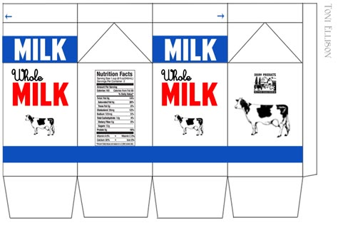 I designed these labels, and was inspired by those generic TV milk cartons. There's one for whole milk, chocolate, strawber... Milk Carton Template, Milk Cartons, Barbie Printables, Barbie Miniatures, Barbie Food, Mini Milk, Paper Toys Template, Dollhouse Printables, Miniature Printables