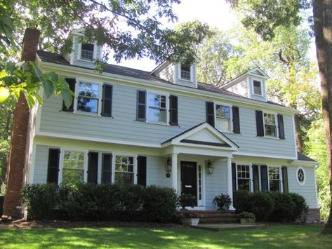 Colonial House With Front Porch, Colonial With Front Porch, Colonial Exterior Makeover, Garrison Colonial Exterior, House With Front Porch, Garrison Colonial, Garrison House, Craftsman Columns, Colonial Remodel