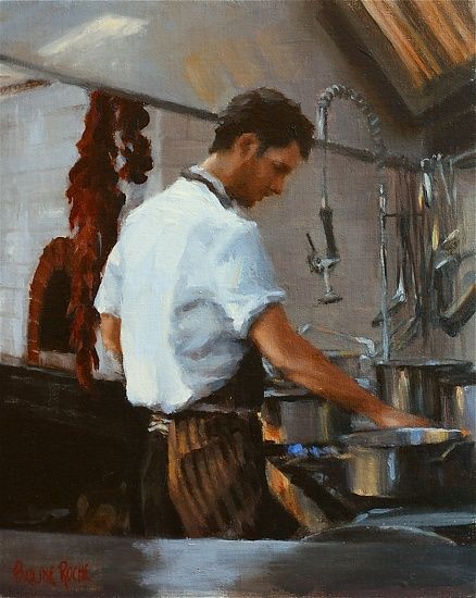 At the stove Man Cooking, Painting Competition, Cooking Art, Realism Art, Hand Painted Canvas, Male Art, Kitchen Art, Art Themes, Life Art