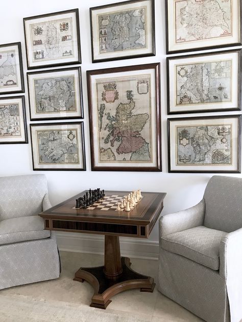 Chess Corner In Living Room, Game Table In Family Room, Vintage Game Table, Sitting Corner, Neutral Family Room, Hangout Room, 2023 Aesthetic, Sitting Room Design, Decorating A New Home