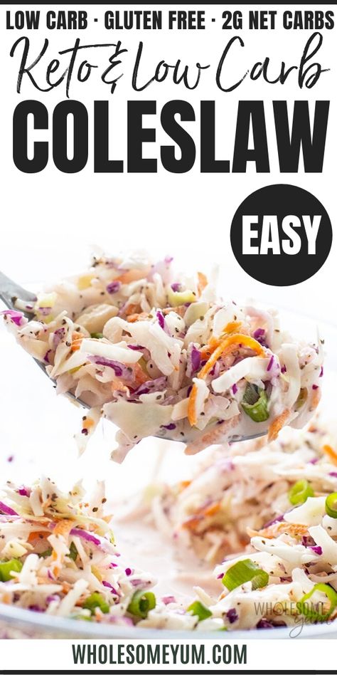 Keto Coleslaw Recipe, Paleo Coleslaw, Keto Cole Slaw, Keto Coleslaw, Low Carb Coleslaw, Easy Coleslaw, Coleslaw Recipe Easy, Slaw Dressing, Low Carb Maven