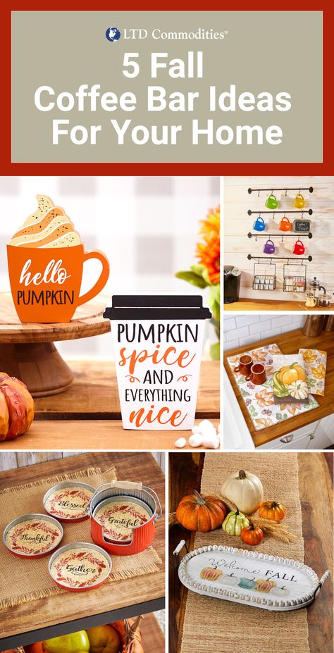 Fall Decor For Coffee Bar, Fall Coffee Bar Decor Ideas, Thanksgiving Coffee Bar, Fall Coffee Bar Ideas, Fall Coffee Station, Fall And Coffee, Holiday Coffee Bar, Coach Office, Fall Coffee Bar