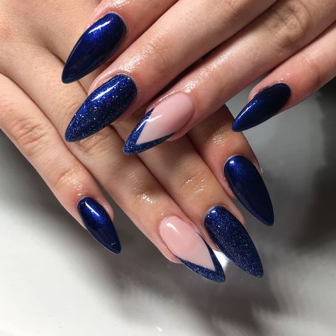 Royal Blue Prom Nails, Trendy Blue Nails, Royal Blue Nails Designs, Blue Prom Nails, Blue And Silver Nails, Royal Blue Nails, Blue Gel Nails, Dark Blue Nails, Navy Nails