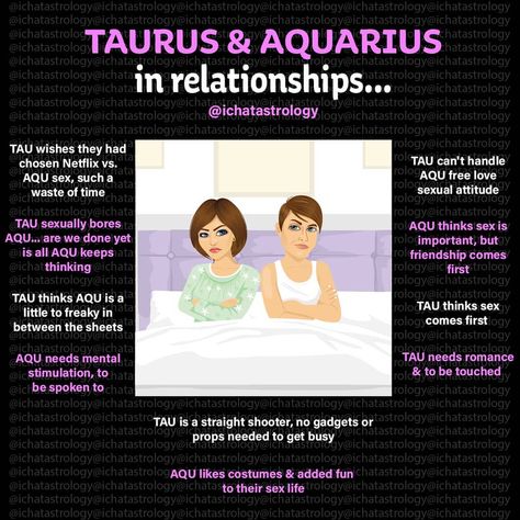 @ichatastrology on Instagram: “Taurus & Aquarius... hmmm... fireworks definitely aren't going to be flying every time they get together... if they even get together.…” Aquarius Taurus, Aquarius X Aquarius Couple, Taurus Man Aquarius Woman, Aquarius And Taurus Relationship, Aquarius And Taurus, Taurus Male Aquarius Female, Taraus And Aquarius, Taurus Relationships, Taurus And Aquarius