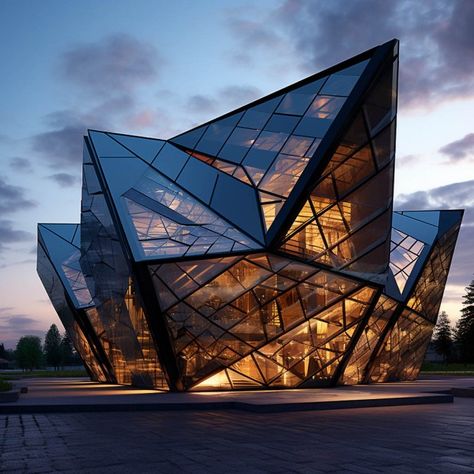 Steel and Glass building Concept Facade Steel And Glass Architecture, Transparent Building Architecture, Glass Buildings Architecture, Glass Structure Architecture, Cool Buildings Architecture, Museum Exterior Design, Complex Architecture Design, Glass Roof Architecture, Faceted Architecture