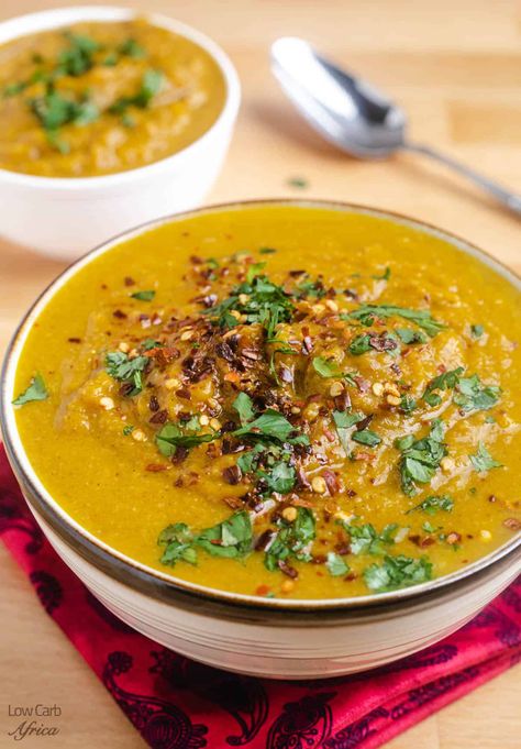 Instant pot pumpkin soup - a heartwarming soup packed with all the flavors you crave on a chilly day. This is one healthy pumpkin soup you won't be able to get enough of! #fallsoup #spicysoup #pumpkinsoup #ketosoup #easydinner | lowcarbafrica.com Spicy Cauliflower Soup, Entrees Recipes, Soup Low Carb, Pumpkin Soup Healthy, Spicy Pumpkin Soup, Instant Pot Pumpkin, African Stew, Spicy Cauliflower, Spicy Soup