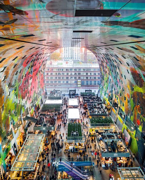 Rotterdam Market Hall - MVRDV  | Arquitectura Viva Market Hall Rotterdam, Rotterdam Market Hall, Market Place Design, Rotterdam Market, Mvrdv Architecture, Horseshoe Arch, Market Architecture, Underground Market, Rotterdam Architecture