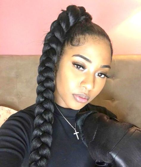 Single and Individual Braids You Must Love Big Braid Hairstyles, Braids Ponytail For Black Women, Plait Ponytail, Ponytail For Black Women, Big Braid, Braids Ponytail, Hairstyles Styles, Braided Ponytail Hairstyles, Hair Ponytail Styles