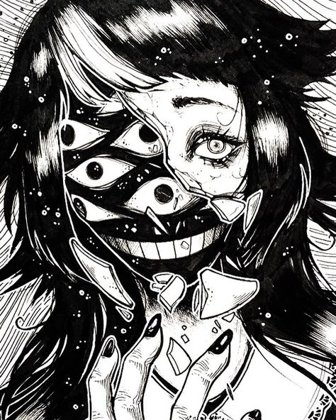 Posts Ideas, Japanese Horror, Arte 8 Bits, Japon Illustration, Emo Grunge, Dark Art Illustrations, Scary Art, Creepy Art, Naruto Anime