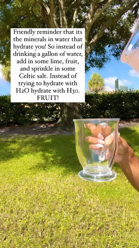 Plain water is dead water. You can only hydrate so much with it. There is no minerals, no antioxidants, nada! If you want to consume water, and support with hydration, add in fruit, or Celtic salt to allow the minerals to soak into your cells. The best way to get hydration is by eating fruit. I’m talking about melons, apples, oranges, berries, etc. these all contain water on top of nutrients to actually hydrate you and replenish the body! 🙌🏽💦 what do you add into your water that has been hydr How To Make Mineral Water, Minerals For Water, Benefits Of Mineral Water, How To Add Minerals To Water, Celtic Salt Water, Celtic Salt, Eating Fruit, Plain Water, Gallon Of Water