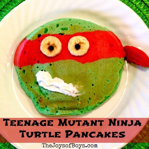 Teenage Mutant Ninja Turtles Pancakes - The Joys of Boys Pancake Art, Ninja Turtle Party, Ninja Turtle Birthday, Birthday Breakfast, Teenage Mutant Ninja Turtle, Ninja Turtle, Fun Kids Food, Breakfast For Kids, Toddler Meals