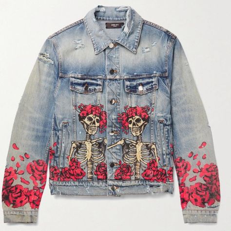 Rose Skeleton, Off White Jacket, Denim Trucker Jacket, Blue Jean Jacket, Checkered Shirt, Printed Denim, Grateful Dead, Trucker Jacket, Pant Shirt