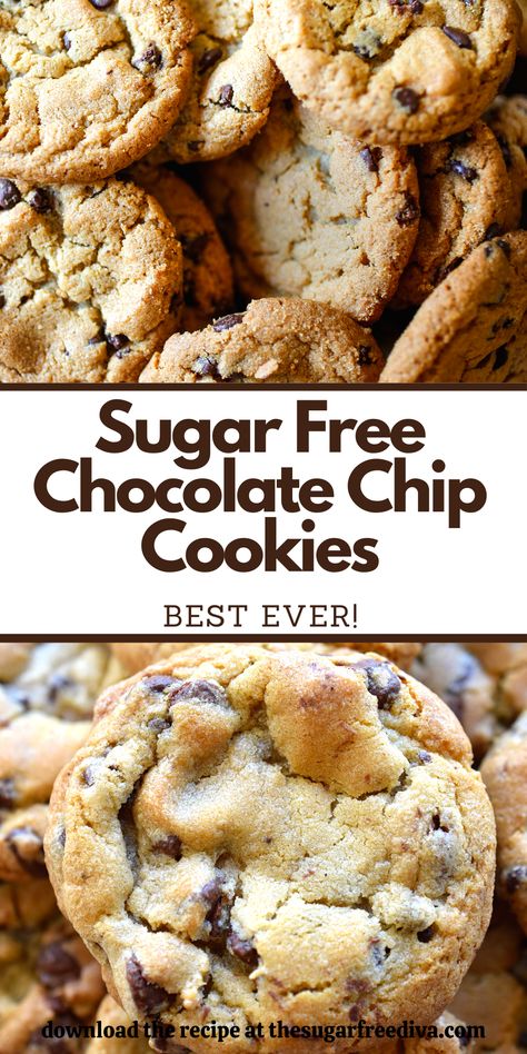 Sugar Free Cookie Recipes, Sugar Free Chocolate Chip Cookies, Sugar Free Desserts Easy, Sugar Free Snacks, Low Sugar Desserts, Sugar Free Baking, Sugar Free Recipes Desserts, Desserts Keto, Sugar Free Treats