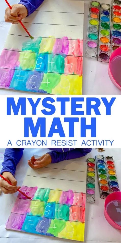 Mystery Math: A Crayon Resist Activity - HAPPY TODDLER PLAYTIME Activity Kindergarten, Easy Math Activities, Math Activities For Kids, Summer Math, Math Crafts, Fun Math Activities, Kindergarten Math Activities, Fun Math Games, Math Activity