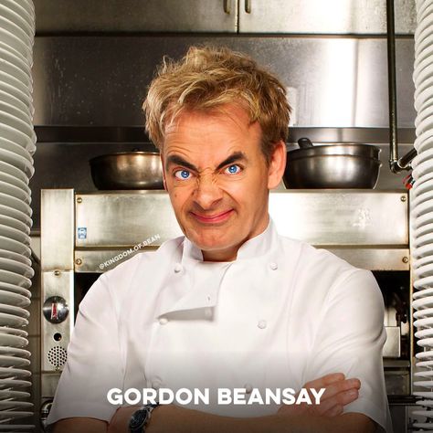 Gordon Ramsay As Mr. Bean Gordon Ramsay Funny Face, Mr Bean Photoshop, Mr Bean Memes, Gordon Ramsay Funny, Lamb Sauce, Mr Bean Funny, Michael Mcintyre, Dame Edna, Celebrity Kdrama