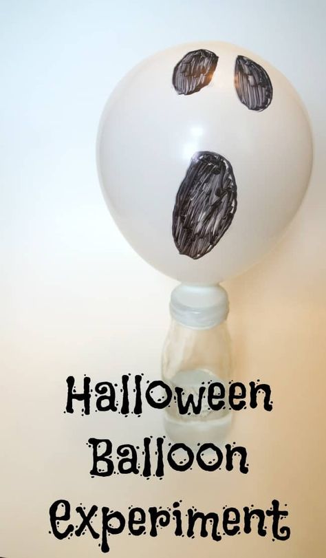 A simple experiment for young children. Watch a reaction in a bottle fill up a balloon. Halloween Science Experiments For Kids, Halloween Experiments, Baking Soda Experiments, Balloon Science Experiments, Mummy Hot Dogs, Balloon Experiment, Balloon Halloween, Kids Party Inspiration, Halloween Stem