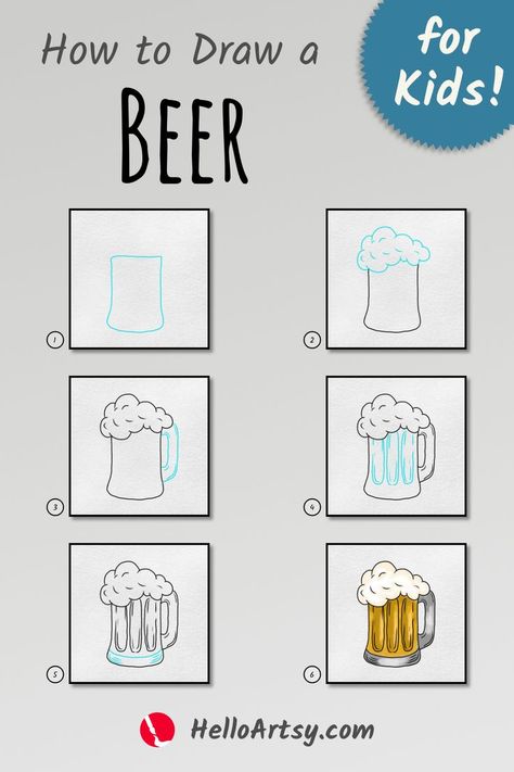 How To Draw A Beer Mug, Beer Drawing Simple, How To Draw Drinks, Beer Drawing Illustrations, Beer Mug Drawing, Beer Sketch, Sweets Watercolor, Beer Doodle, Beer Drawing