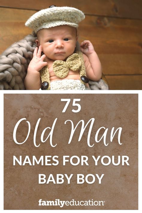 Vintage “old man” names for babies tend to jump back into popularity every few generations. Choosing old man names is a unique and trendy option for baby boys born in the 2020s. Check out our top 75 old man boy names for your baby name inspiration. Old Male Names, Old Boy Names Vintage, Vintage Male Names, Old School Boy Names, Boy Namea, Old Money Boy Names, Old People Names, Old Baby Boy Names, Vintage Baby Boy Names