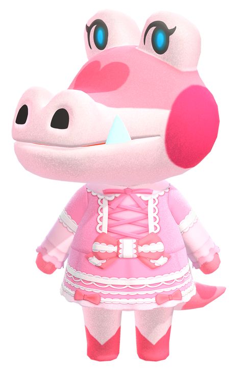 Gayle is a normal alligator villager in the Animal Crossing series. She first appeared in Animal Crossing: New Leaf. Her name may derive from "scale", a jagged area of skin typically seen on reptiles including alligators, or it may simply be from "gator". Her Japanese name is the word "alligator" combined with "Betty". It also sounds similar to "arigatou," Japanese for "thank you," reflecting Gayle's normal personality, which are often seen to be overly grateful. Alligator Birthday, Animal Crossing Wiki, Pink Island, Taurus Birthday, City Folk, Animal Crossing Characters, Animal Crossing Villagers, New Animal Crossing, Pink Animals