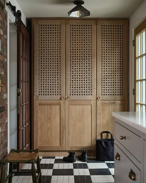 My Arlington Dutch Revival project centered around maintaining the home's historical details, but the second stage of the renovation focused on adding space. We bumped out the back of the house 6 feet to accommodate a larger kitchen and here a mudroom which IMO every family desperately needs to stay organized. It feels perfectly in keeping with the home's aesthetic thanks to the expert craftsmanship and details that were brought to life with a team collaboration from @heidemartin and @conor... Kitchen To Mudroom Transition, Mediterranean Mudroom, Mudroom Butlers Pantry Combo, Mudroom In Kitchen, Kitchen Mudroom Combo, Pantry Mudroom Combo, Mudroom Pantry Combo, Transitional Mudroom, Hall Closets