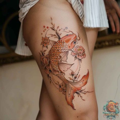 From Myth to Modern Art: Exploring the Symbolism of Koi Fish Tattoos: 150 Designs - inktat2.com Coi Fish Behind Ear Tattoo, Koi Fish Tattoo Design For Women, Koy Fish Tattoo Ideas, Koi Fish Tattoo Traditional, Kk Tattoo, Kio Fish Tattoo, Koi Fish Photo, Japanese Koi Tattoo, Unique Spine Tattoos