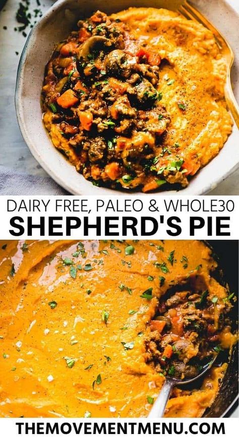 Whole30 Paleo Shepherd's Pie Paleo Red Meat Recipes, Low Calorie Shepherds Pie, White Sweet Potato, Whole30 Meal Prep, Sweet Potato Mash, Shepherd's Pie Recipe, Shepherds Pie Recipe, Menu Recipes, Dairy Free Paleo