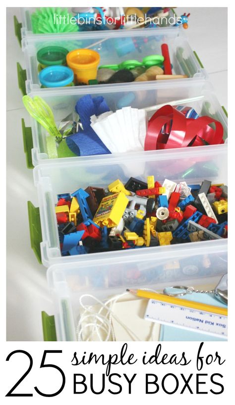 Make simple busy boxes to encourage quiet time play, independent play, and any time play. Rotating busy boxes will keep kids busy playing and learning. Quiet Time Boxes, Keep Kids Busy, Busy Activities, Activity Bags, Quiet Time Activities, Activity Box, Busy Boxes, Independent Play, Quiet Activities