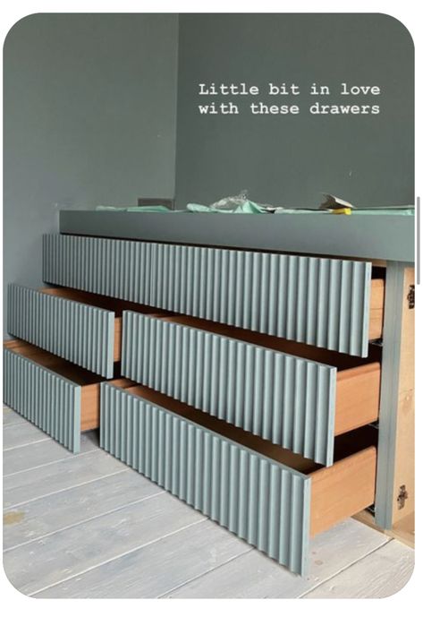 Ribbed Kitchen Cabinets, Ribbed Furniture, Fluted Laminate Wardrobe, Fluted Dresser, Ikea Malm Bed, Floor Painting, Porch Floor, Atami, Painting Concrete Porch