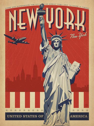 New York travel poster | Tumblr Anderson Design Group, Graphisches Design, 타이포그래피 포스터 디자인, New York Poster, The Statue Of Liberty, Vintage New York, Photo Vintage, Vintage Poster Art, Vintage Advertisement